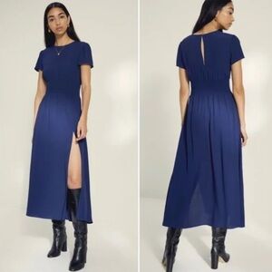 Aritzia Wilfred Maxime Dress Midi Navy Blue Side Slit Navy Blue XXS